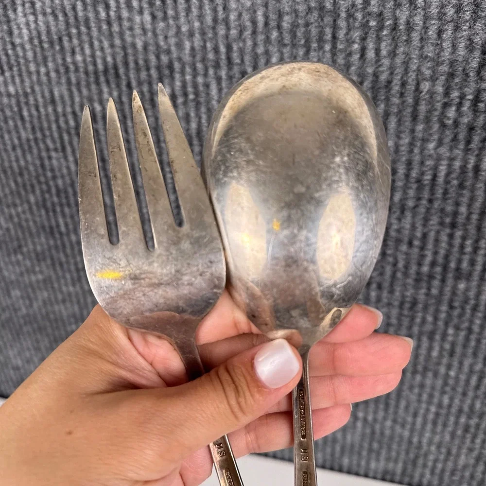 Holmes & Edwards DeepSilver Silver Fashion 1956 Salad Serving Set Fork‎ Spoon